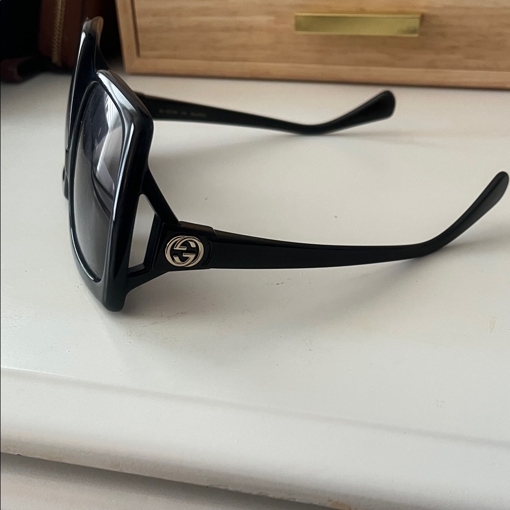 Gucci Black Square Sunglasses with Gold Double-G Accent